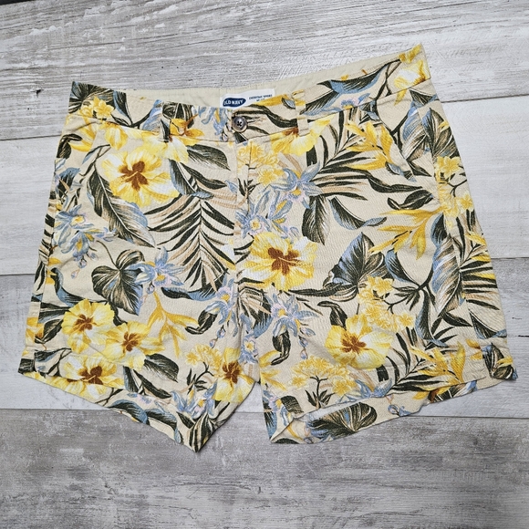 Old Navy Everyday Short Mid Rise 12 Botanical Yellow Linen Blend Tropical - Picture 2 of 12